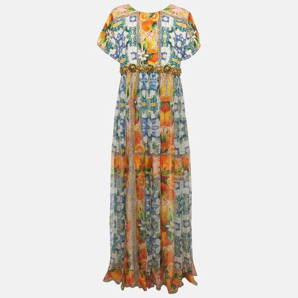 Dolce & Gabbana Dresses & Skirts - Dolce And Gabbana Multicolour Majolica Print Silk Embellished Maxi Dress L